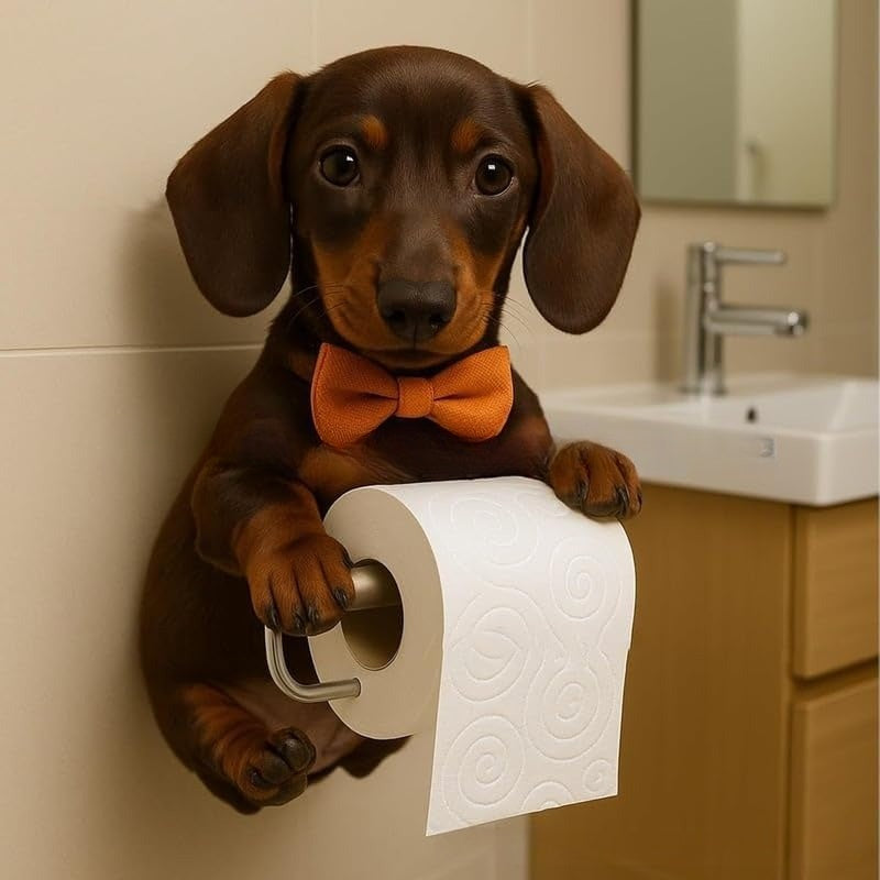 😍【Ofertă limitată în timp】🐕Suport drăguț pentru hârtie igienică în formă de cățeluș - practic și frumos!