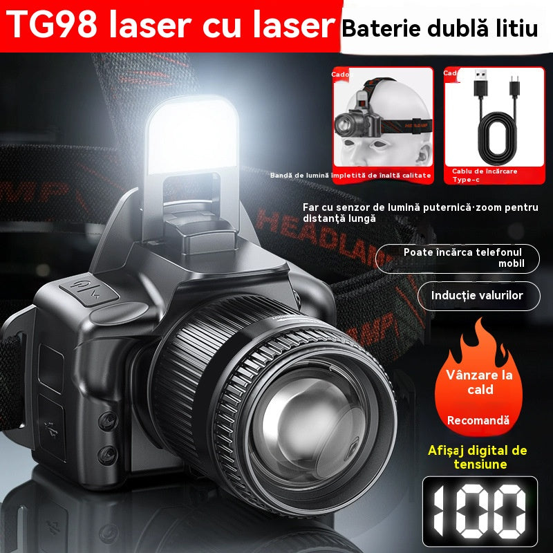 💡【50% OFF】Potente linterna frontal de inducción para uso doméstico, uso al aire libre, zoom, largo alcance, recargable, larga duración, caminata nocturna, aventura, pesca nocturna
