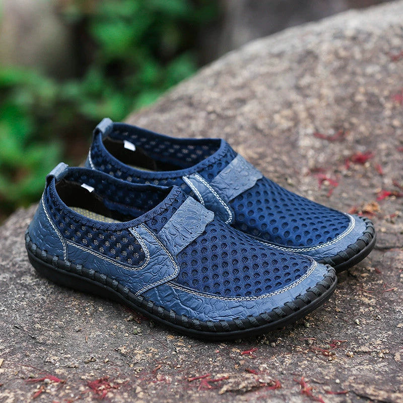 👞【39-50】Zapatos casuales de goma sin cordones para hombre con diseño de malla calada, ideales para exteriores.