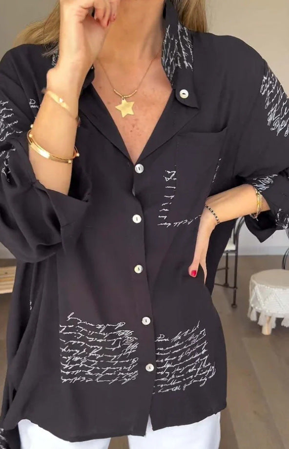 🥰【S-5XL】Cămașă de damă cu mânecă lungă cu imprimeu la modă cu rever 3912257