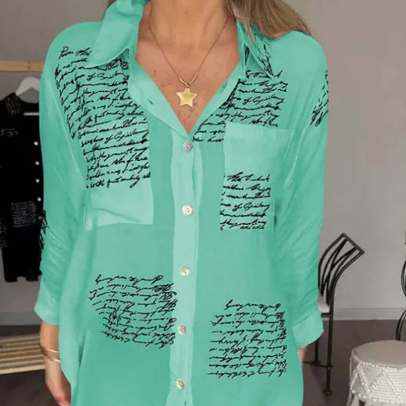 🥰【S-5XL】Cămașă de damă cu mânecă lungă cu imprimeu la modă cu rever 3912257