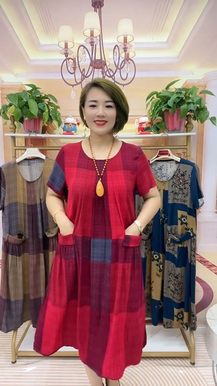 👗❤️【50-100 kg】2025 Rochie de călătorie în carouri, la modă lejeră Rochie confortabilă pentru mamă 3913319