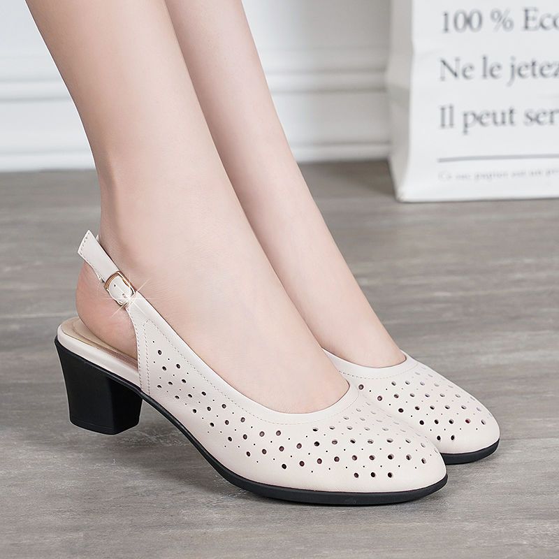 😍【35-41】2025 sandale noi din piele moale, cu toc gros, cu talpă moale