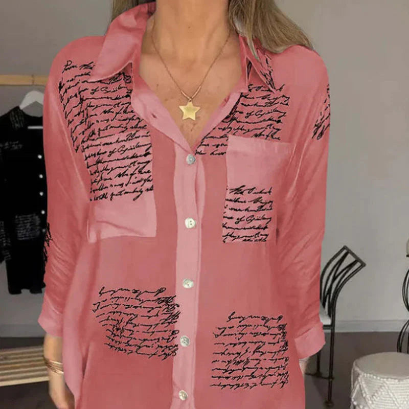 🥰【S-5XL】Cămașă de damă cu mânecă lungă cu imprimeu la modă cu rever 3912257
