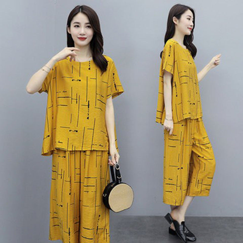 🔥【50% OFF】【Top + Pantaloni】🔥Costum de femeie cu mânecă scurtă, stil nou 2025, lejer, pentru femei de vârstă mijlocie și în vârstă