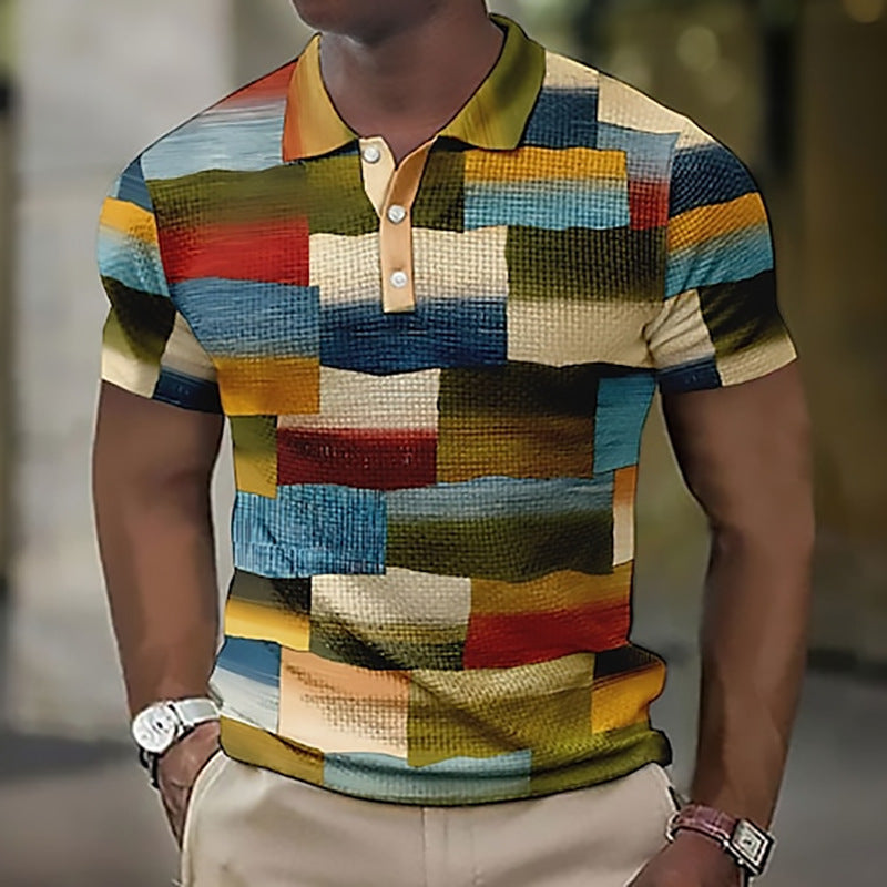 💥👕【50% de descuento】🛒【S-5XL】Camisa POLO con estampado geométrico casual para hombre 2025, moderna y cómoda, con forma