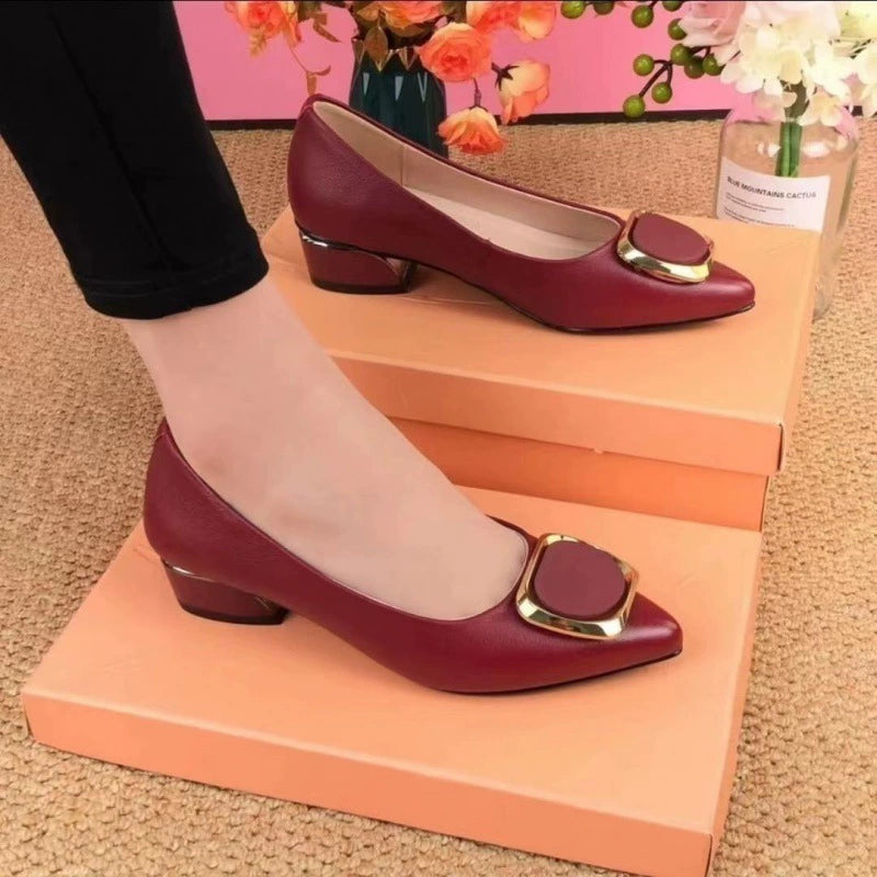 👠🔥【35-41】2025 noua moda doamnelor pointy toe pătrat cataramă gura mică talpă moale pantofi din piele toc înalt.