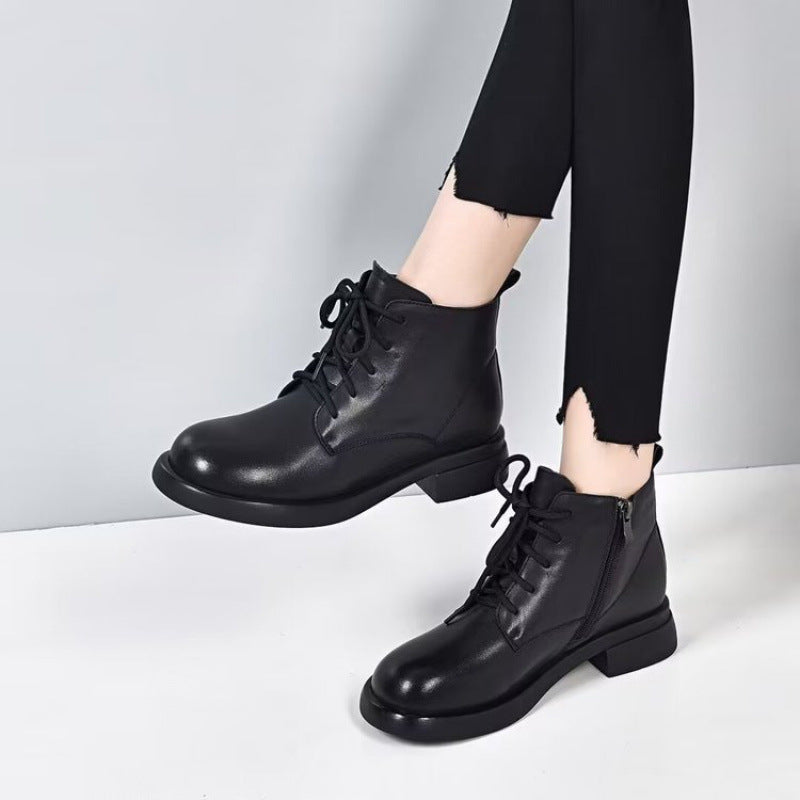 ✨🎉【35-40】🔥2024 iarna noua moda dama stil britanic din piele moale talpa moale plus cizme Martin din lana-3836422