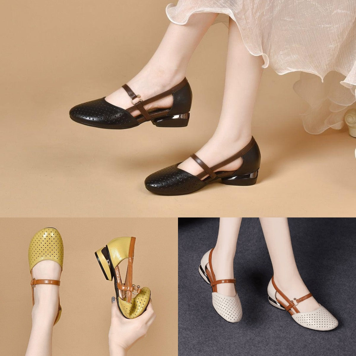 🔥🌴【35-42】Primăvara 2025, Sandale de damă, elegante, din piele naturală, cu toc mic, talpă moale