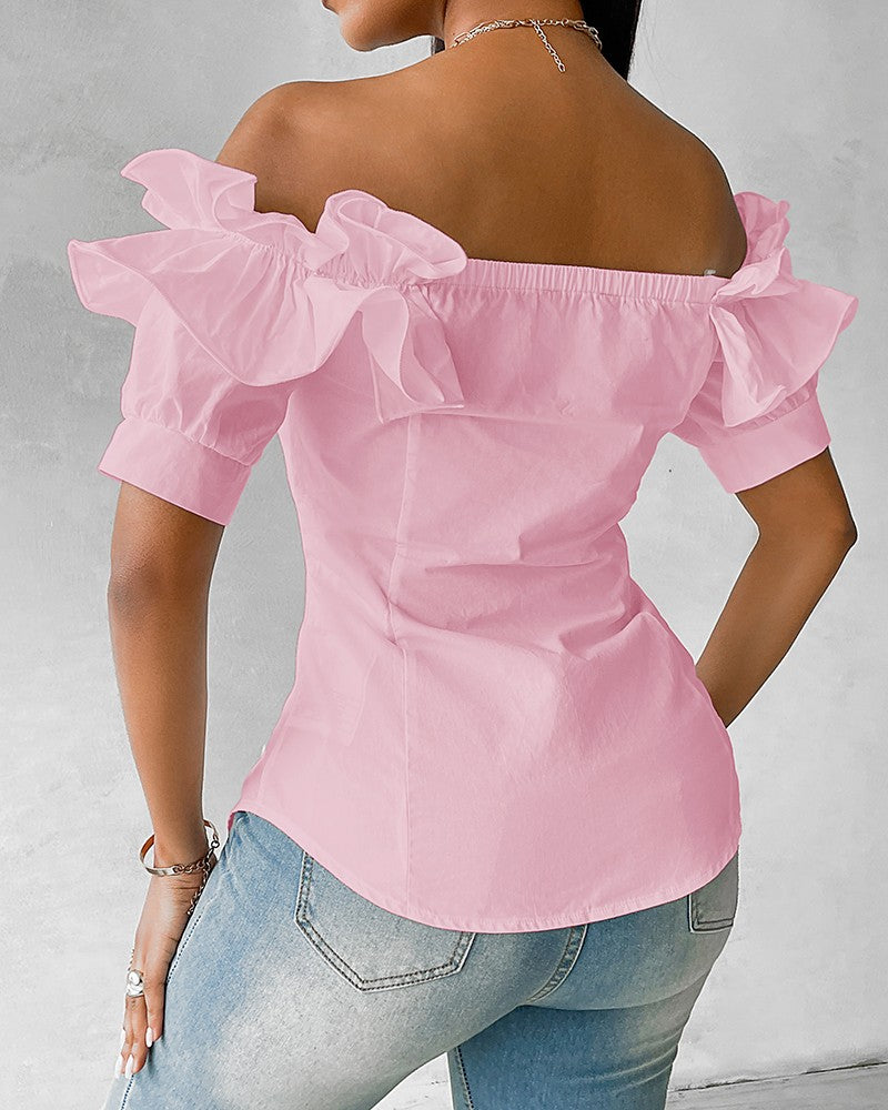 🔥【Reducere 50%】🔥【S-XXL】Bluză cu volane, fără umeri, elegantă, confortabilă și de bun gust, confortabilă și la modă