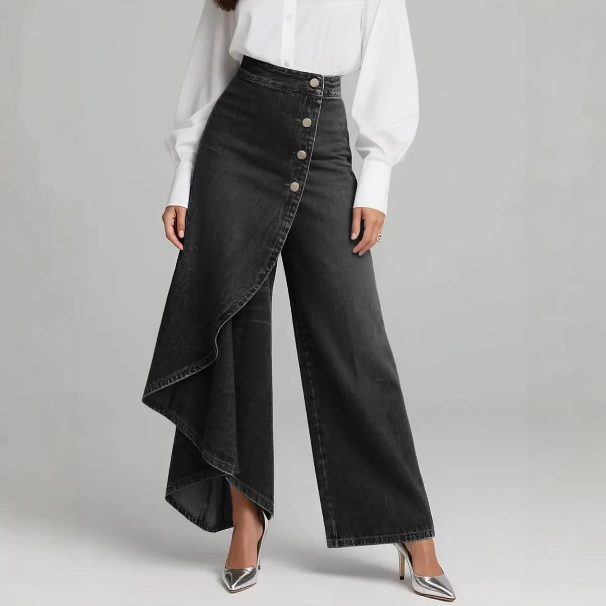 🥇Spodnie jeansowe damskie z wysokim stanem, luźny krój, wygodne w noszeniu, elegancki i modny design.-4241213