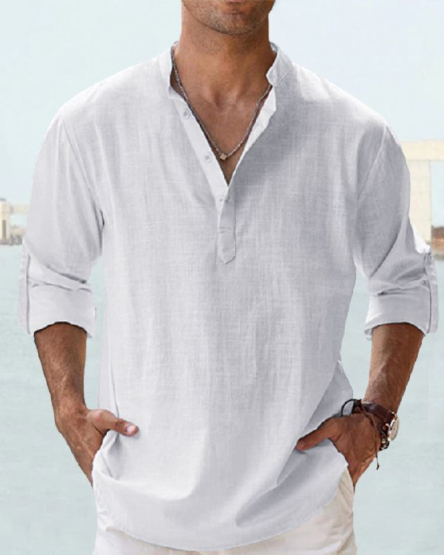 🤩✨【S-5XL】Camisa de manga larga para hombre, material de algodón y lino.
