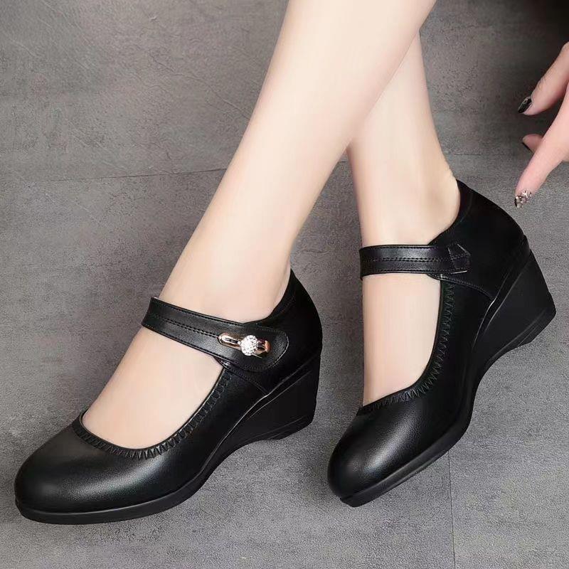 🏆50% OFF👡【35-41】Piele moale talpă moale toc pană anti-alunecare pantofi din piele pentru mamă