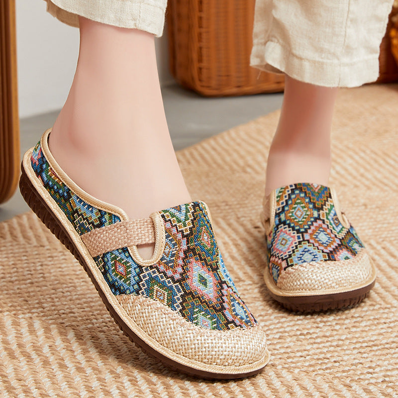 💖【35-41】Papuci de damă cu talpă moale din in brodat