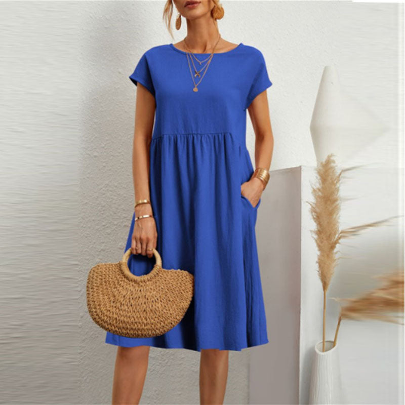 【S-2XL】2025 temperament de vară temperament femei rotund gât rotund A-line fusta