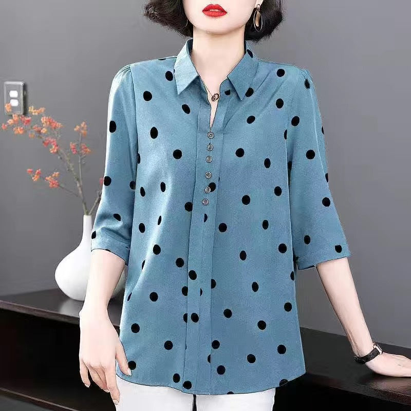 🔥✨【Cantitate limitată】🔥【M-5XL】 2025 cămașă nouă de damă cu mânecă lungă șifon și buline, la modă și versatilă