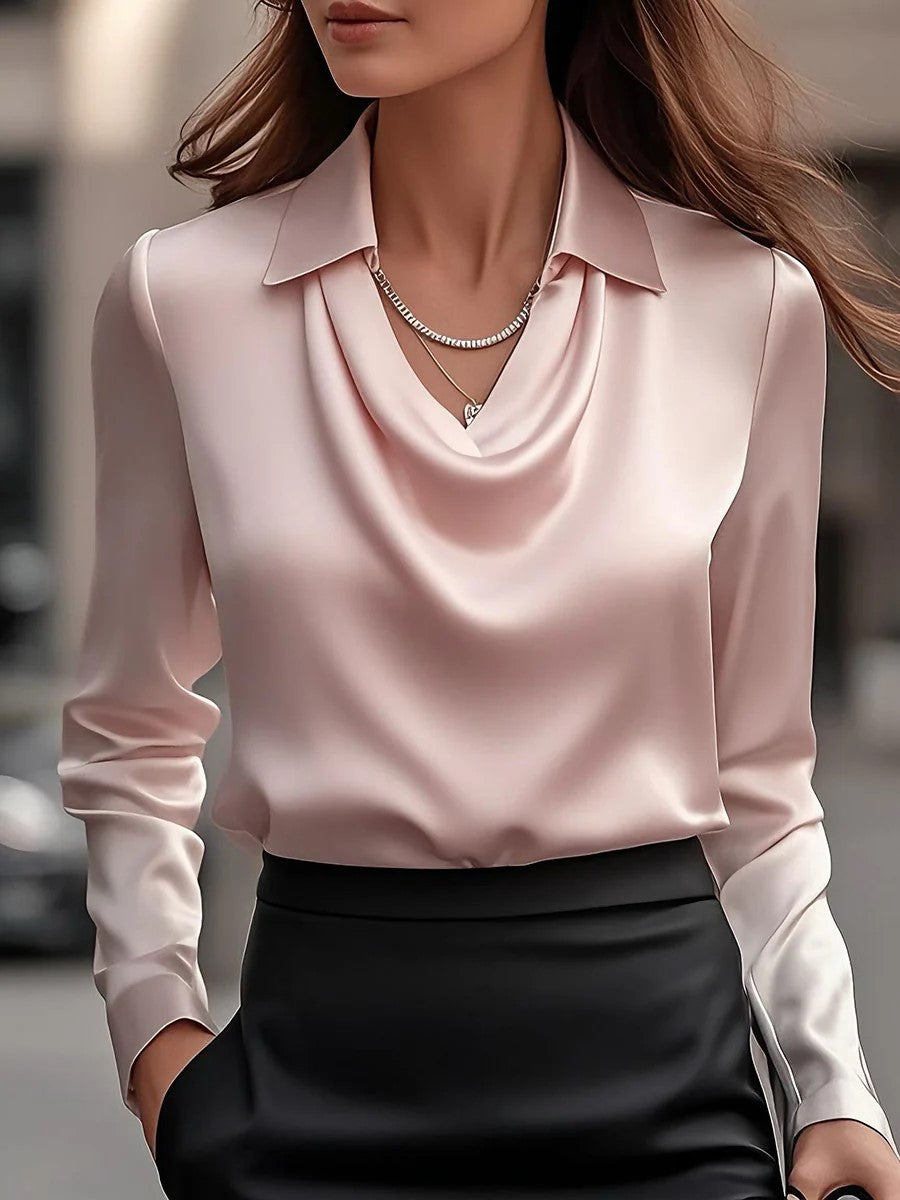 🔥【Noutăți de toamnă】✨Cămașă de damă cu rever imprimat în culoare solidă