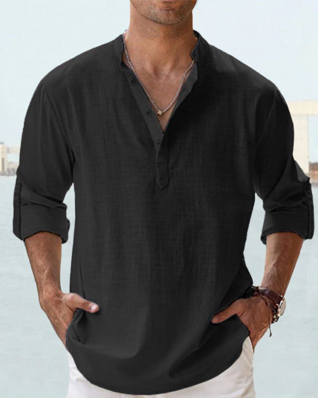 🤩✨【S-5XL】Camisa de manga larga para hombre, material de algodón y lino.