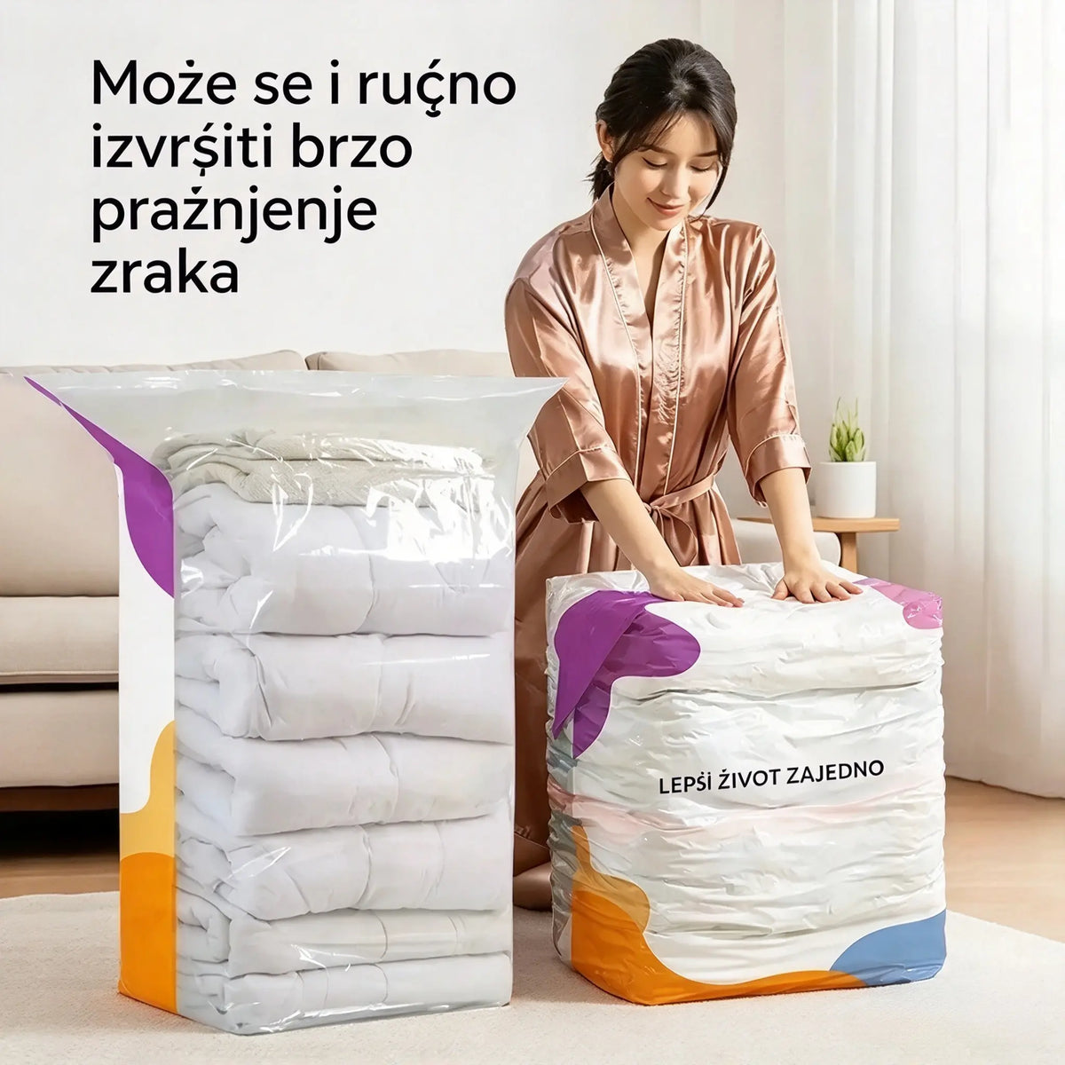⏳ Vremenski ograničena ponuda 🔥【Set od 4 kom】 Vakuumske kompresijske vrećice bez pumpe, vrećice za pohranu otporne na prašinu