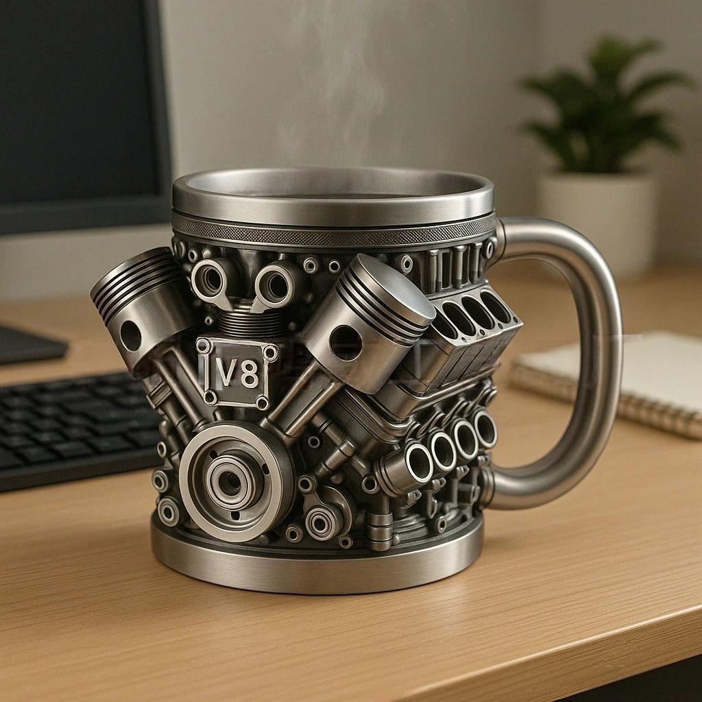 🎁【Reducere 50%】☕Ceașcă de cafea din oțel inoxidabil Creative Engine V6V8