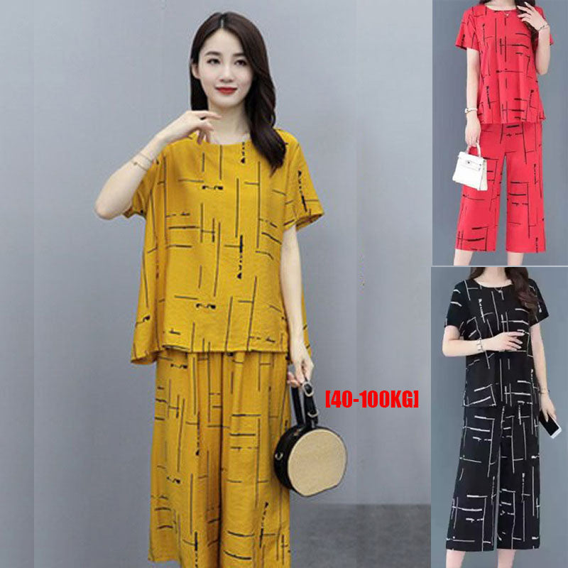 🔥【50% OFF】【Top + Pantaloni】🔥Costum de femeie cu mânecă scurtă, stil nou 2025, lejer, pentru femei de vârstă mijlocie și în vârstă