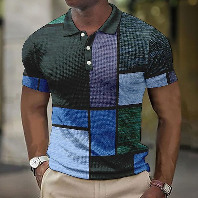 💥👕【50% de descuento】🛒【S-5XL】Camisa POLO con estampado geométrico casual para hombre 2025, moderna y cómoda, con forma