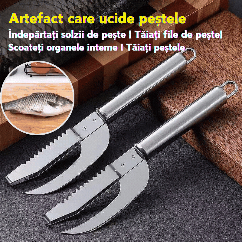 🍲🐟【Ofertă de 2 bucăți】 Cuțit multifuncțional din oțel inoxidabil pentru răzuire eficientă a solzilor de pește