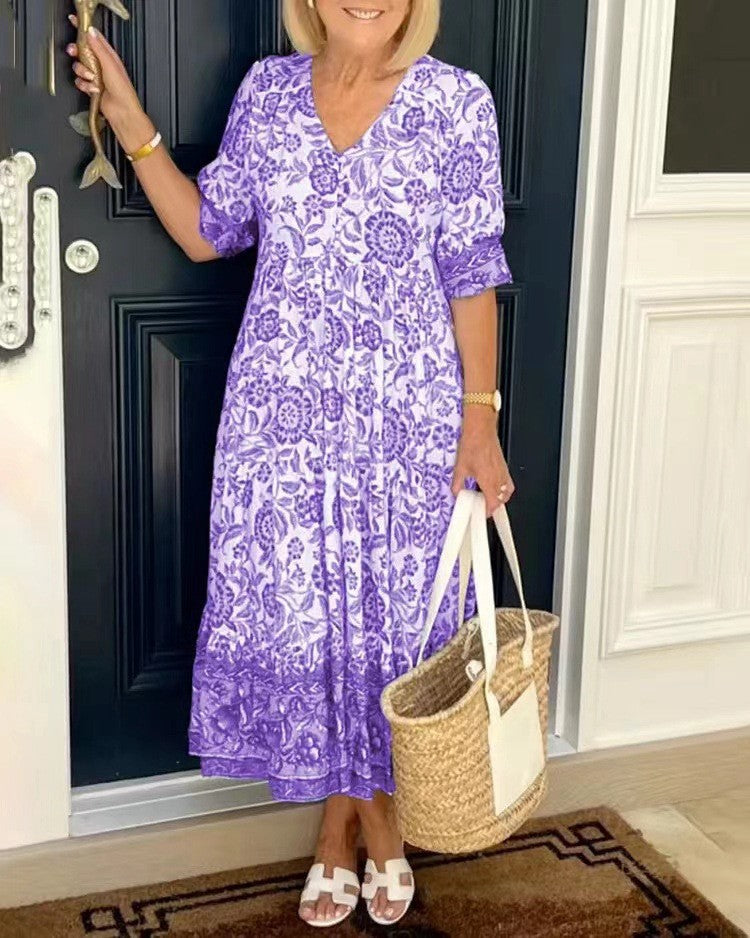 🔥【S-5XL】2025 Rochie cu flori elegantă în stil nou, cu gât lung