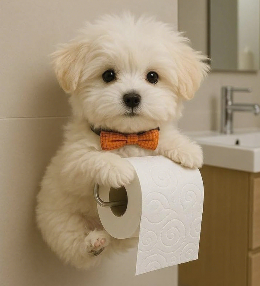 😍【Ofertă limitată în timp】🐕Suport drăguț pentru hârtie igienică în formă de cățeluș - practic și frumos!