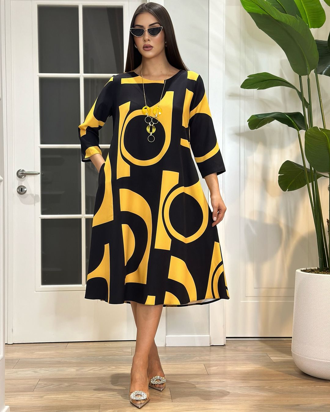 【Reducere 50%】【S-5XL】👗Rochie nouă, elegantă, cu linie geometrică, confortabilă și la modă, reducere de vară