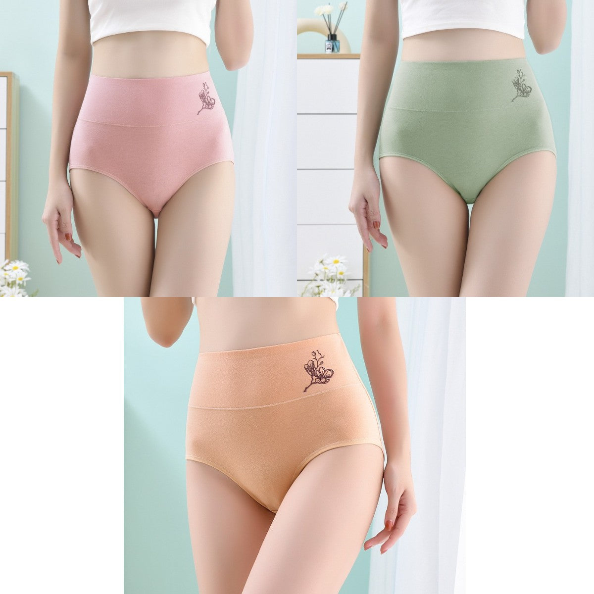 💖Último día 50% de descuento- 【Compra 3 y llévate 3 gratis】Braguitas de algodón puro de cintura alta y realce de cadera, tallas grandes (40-100 kg)