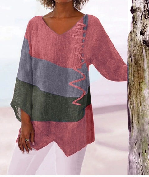 🔥Hit Sprzedaży 【Rabat 50%】😍【S~5XL】Damski elegancki sweter codzienny z dekoltem w seryjkę V, długim rękawem, artystycznym wzorem i nadrukiem