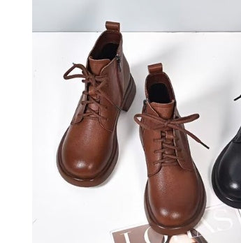 ✨🎉【35-40】🔥2024 iarna noua moda dama stil britanic din piele moale talpa moale plus cizme Martin din lana-3836422