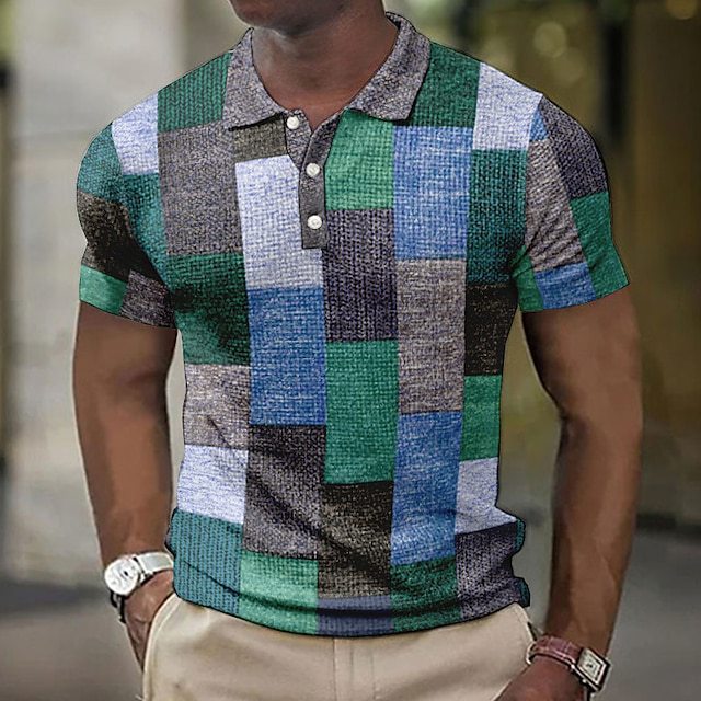 💥👕【50% de descuento】🛒【S-5XL】Camisa POLO con estampado geométrico casual para hombre 2025, moderna y cómoda, con forma