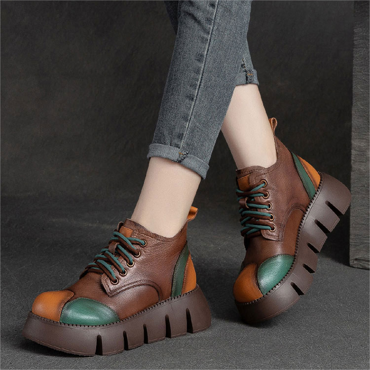 🔥👞【35-40】 2024 noi pantofi din piele de culoare contrastantă cu temperament retro pentru femei de toamnă și iarnă-3795327