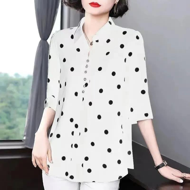 🔥✨【Cantitate limitată】🔥【M-5XL】 2025 cămașă nouă de damă cu mânecă lungă șifon și buline, la modă și versatilă