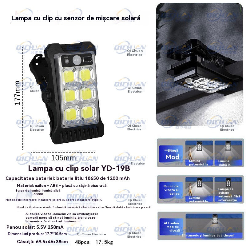 【💥50% OFF💥】Lumină solară cu senzor pentru corpul uman, cu clemă, impermeabilă