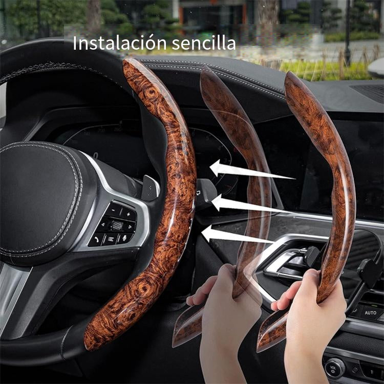 ✨🎁【1 juego de 3 piezas】 Funda antideslizante para volante de coche con vetas de madera