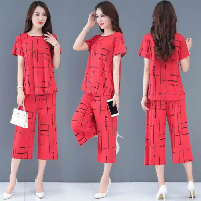 🔥【50% OFF】【Top + Pantaloni】🔥Costum de femeie cu mânecă scurtă, stil nou 2025, lejer, pentru femei de vârstă mijlocie și în vârstă
