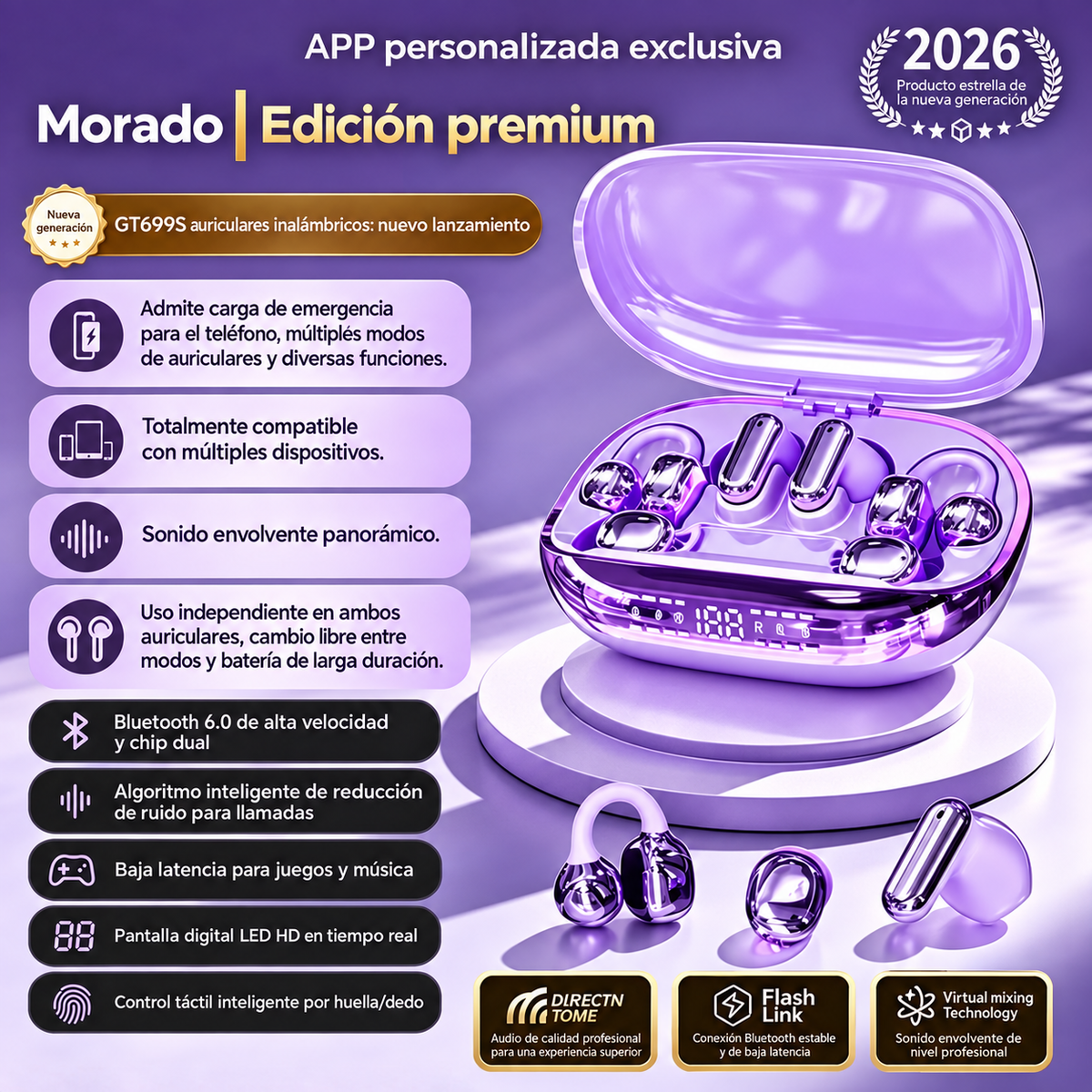 Auriculares inalámbricos GT699S 6 en 1 con múltiples estilos y estuche de emergencia ✨