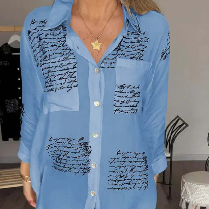 🥰【S-5XL】Cămașă de damă cu mânecă lungă cu imprimeu la modă cu rever 3912257