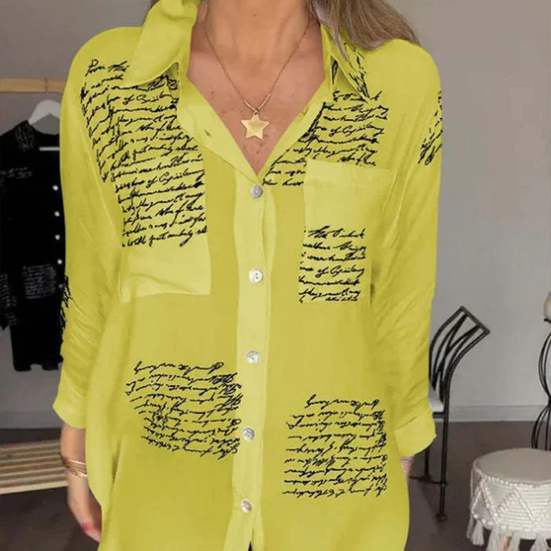 🥰【S-5XL】Cămașă de damă cu mânecă lungă cu imprimeu la modă cu rever 3912257