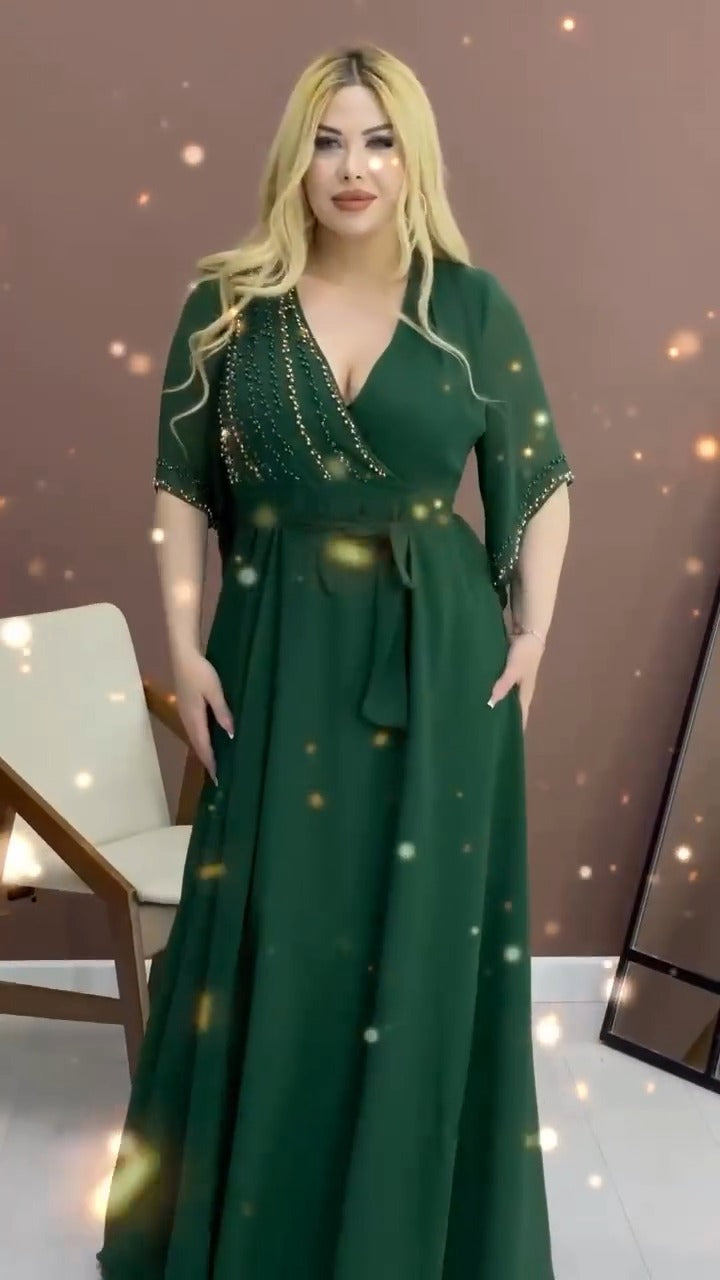 🔥✨【Vânzare fierbinte🔥】【S-5XL】 Rochie de înaltă calitate cu decolteu în V, la modă și elegantă, în stil nou 2025
