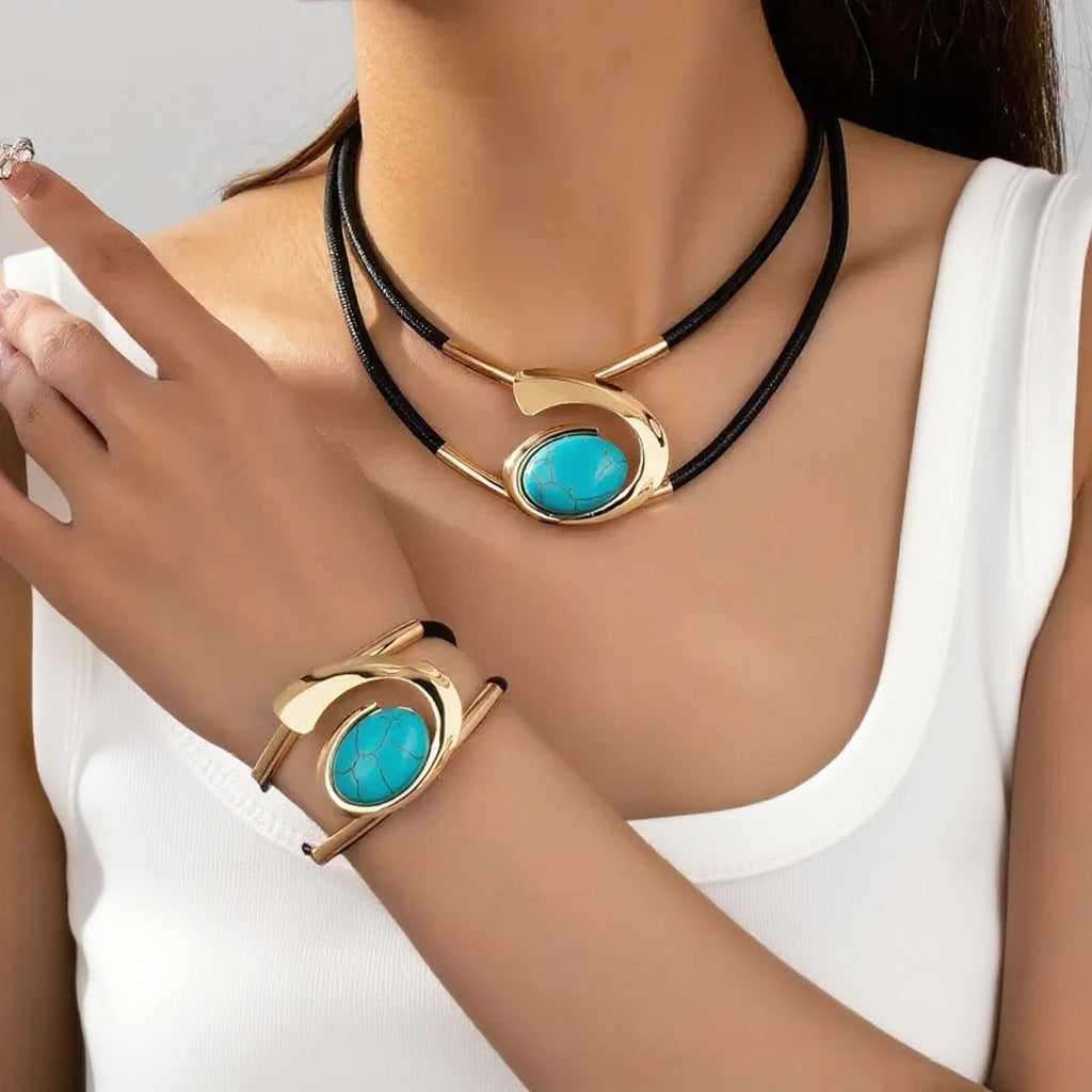 ✨🔥【50% OFF】Conjunto de collar y pulsera de piedras preciosas de estilo bohemio