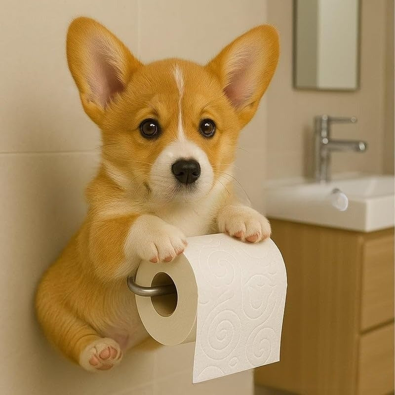 😍【Ofertă limitată în timp】🐕Suport drăguț pentru hârtie igienică în formă de cățeluș - practic și frumos!