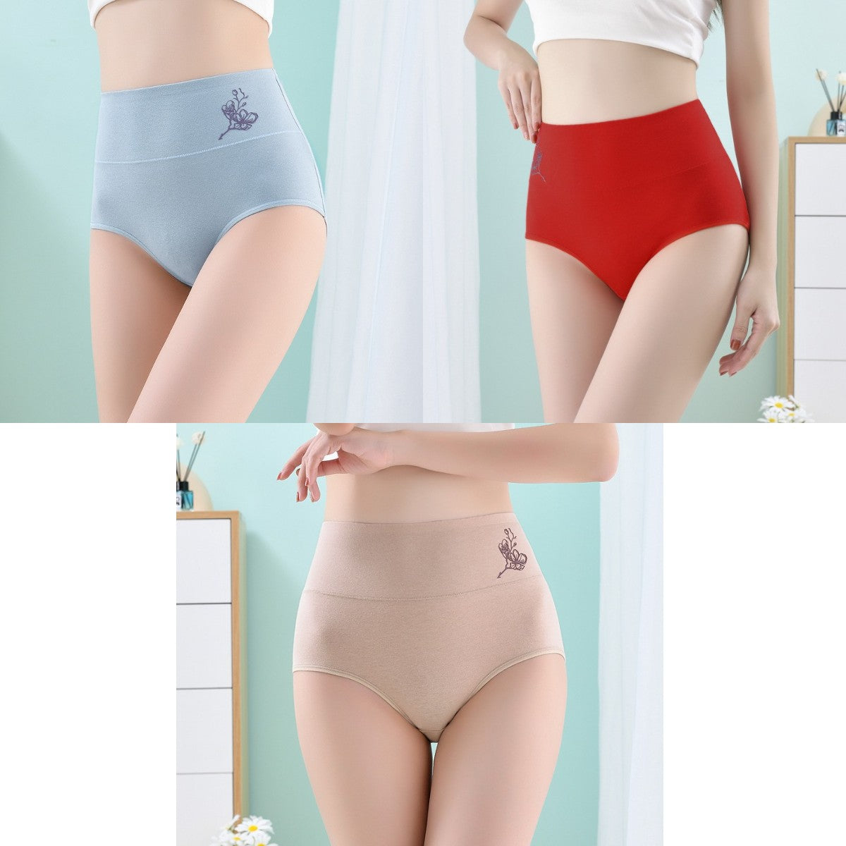 💖Último día 50% de descuento- 【Compra 3 y llévate 3 gratis】Braguitas de algodón puro de cintura alta y realce de cadera, tallas grandes (40-100 kg)