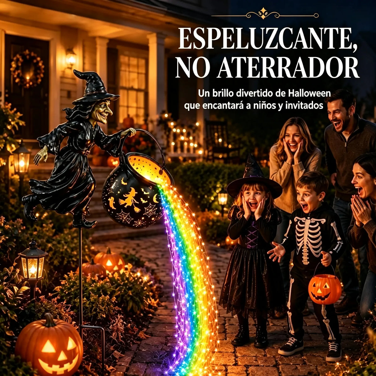 🧙♀️🎃 Lámpara de Jardín Caldero de Bruja con Luz LED – Impresionantes decoraciones para exteriores 🔮✨