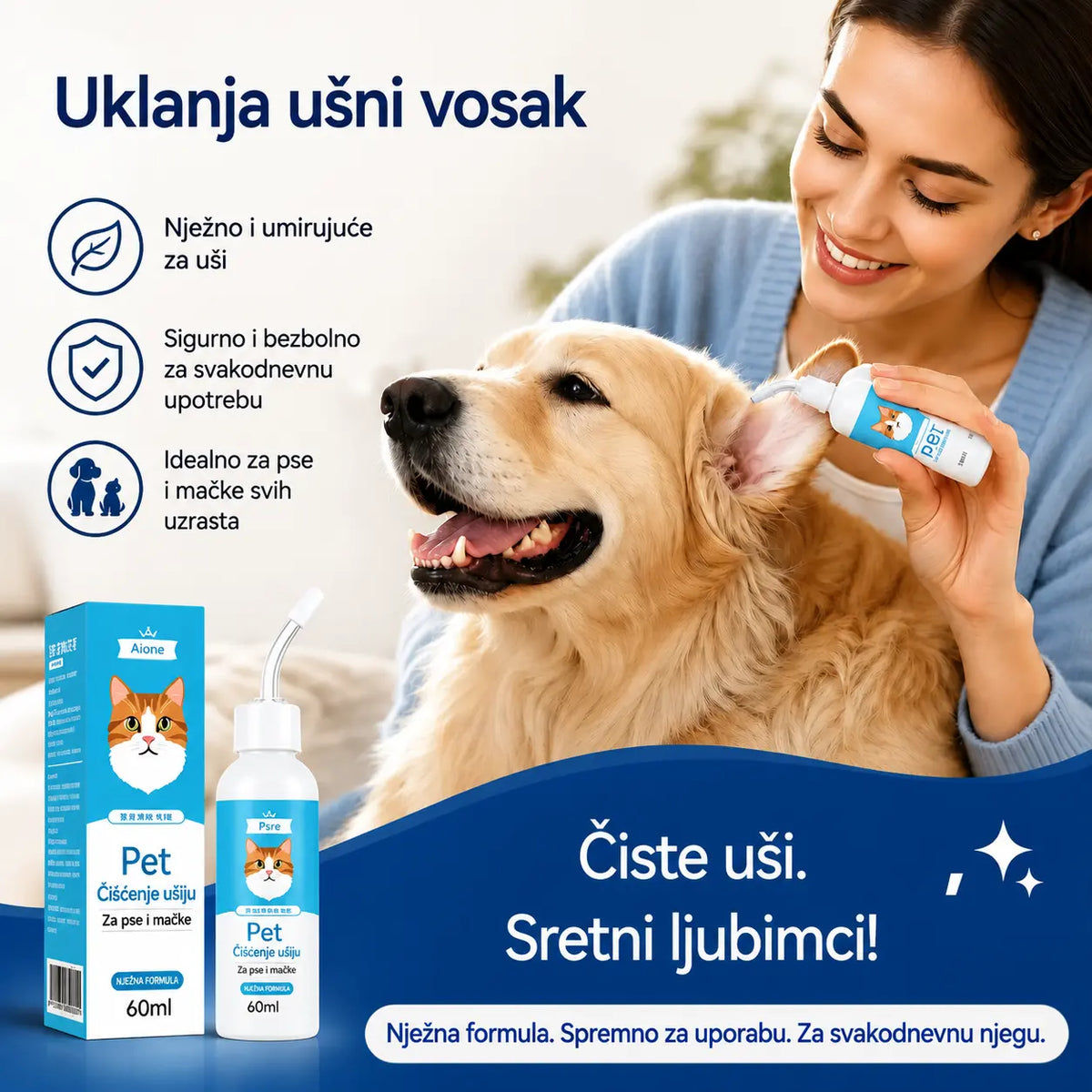 🐶🐱 Sredstvo za čišćenje ušiju za ublažavanje svrbeža ušiju kod pasa i mačaka.
