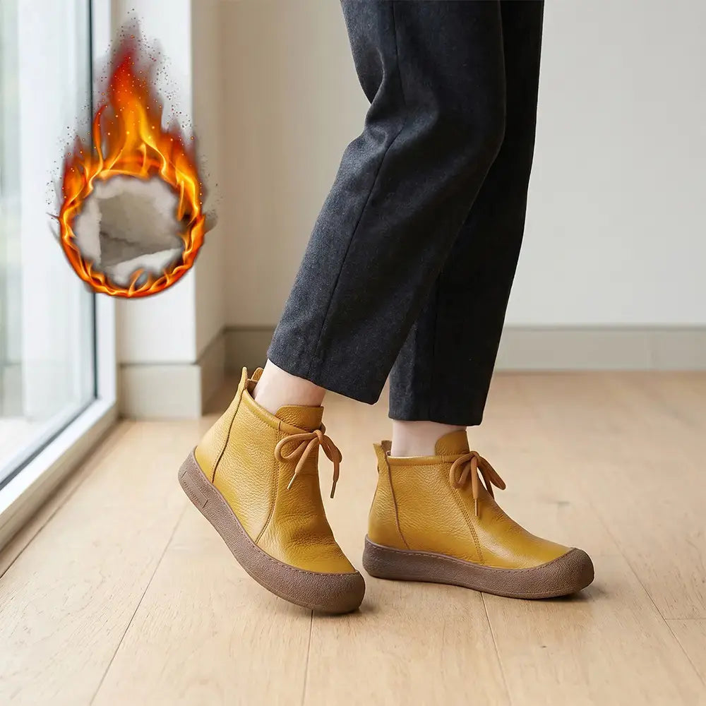 ✨【35–40 rozmiary】Damskie ciepłe botki skórzane na kostkę, sznurowane, dostępne w wielu kolorach 🥰