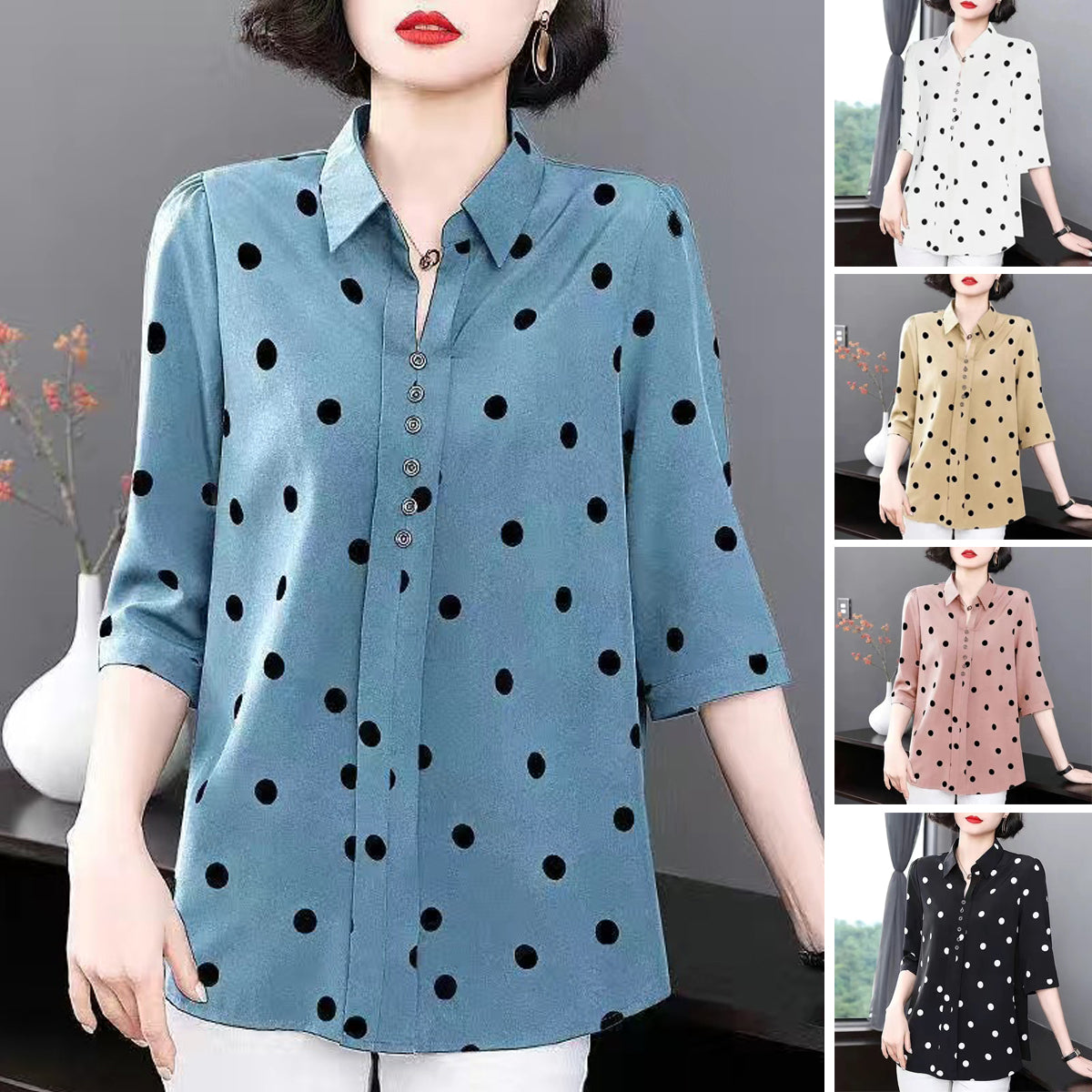 🔥✨【Cantitate limitată】🔥【M-5XL】 2025 cămașă nouă de damă cu mânecă lungă șifon și buline, la modă și versatilă